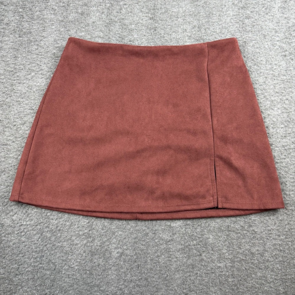 Altar'd State Faux Suede Mini Skirt Women's Medium Rust Brown‎ Side Slit